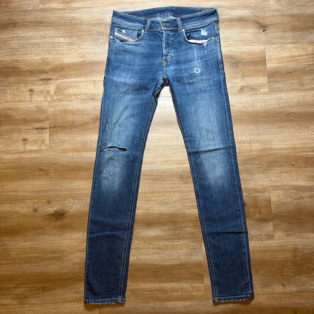 Diesel Sleenker Jeans Mens 30x32 Blue Skinny Fit Distressed Denim 009DK Stretch
